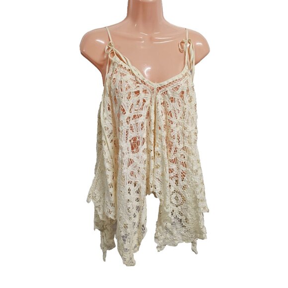 Free People Boho Ivory Battenberg Lace Convertible Halter Top Women Size XS/S - Picture 2 of 13